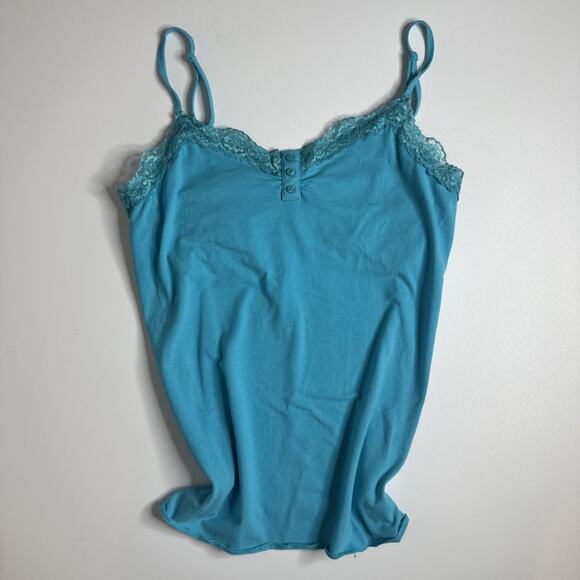 Faded Glory Tops - Y2k Faded Glory Womens Lace Trim Cami Tank Top Size M Teal Stretch Bra Buttons
